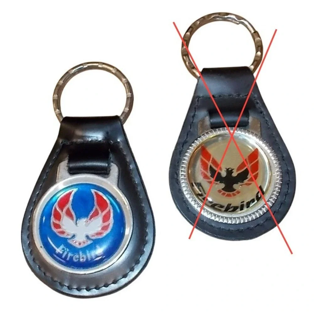 Vintage Pontiac Firebird Leather Keychain Blue Logo Trans Am